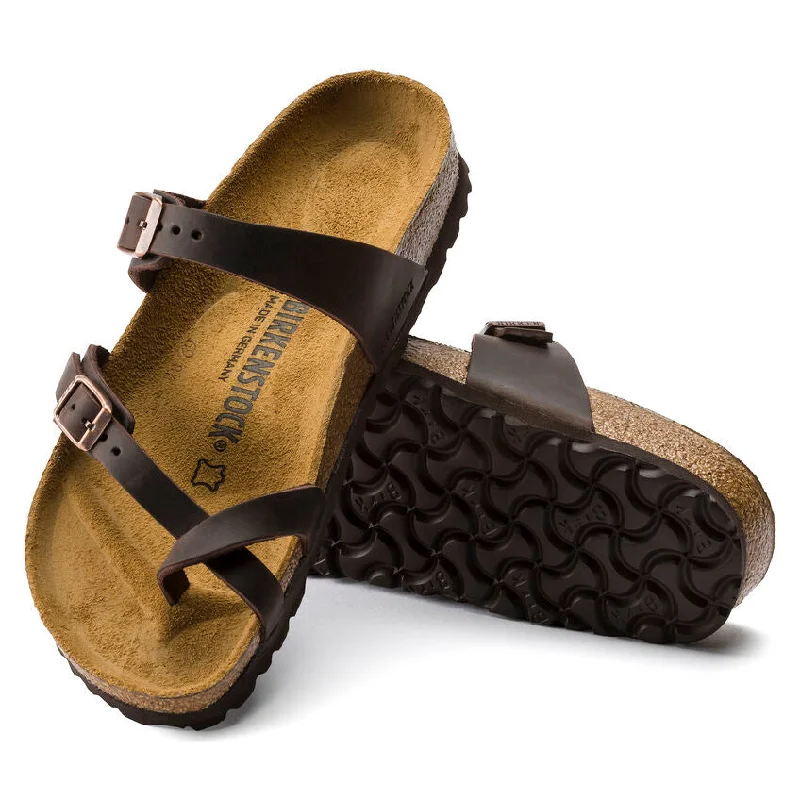 Women's Flat Slide Sandals with a Memory Foam Insole in White for All - Day ComfortBirkenstock - Mayari Oiled Leather Habana 0171321