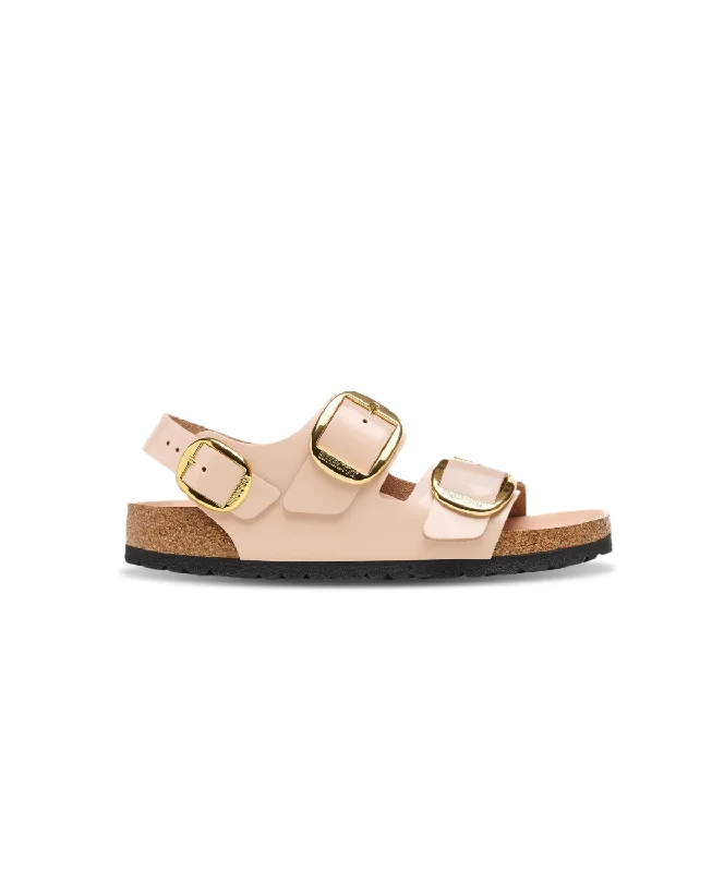 Women's Sandals with a Floral - Printed Upper in Pink for a Feminine Spring LookBirkenstock Milano High Shine Big Buckle Natural/Patent Leather New Beige Sandals