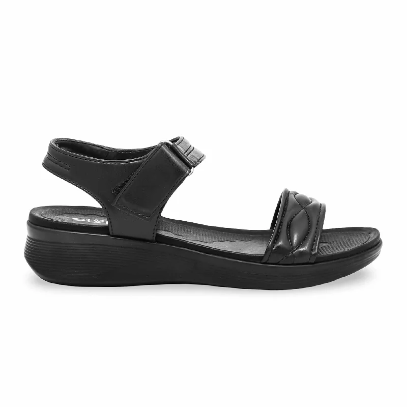 Women's Sandals with a Floral - Printed Upper in Pink for a Feminine Spring LookBlack Formal Sandal PU0274