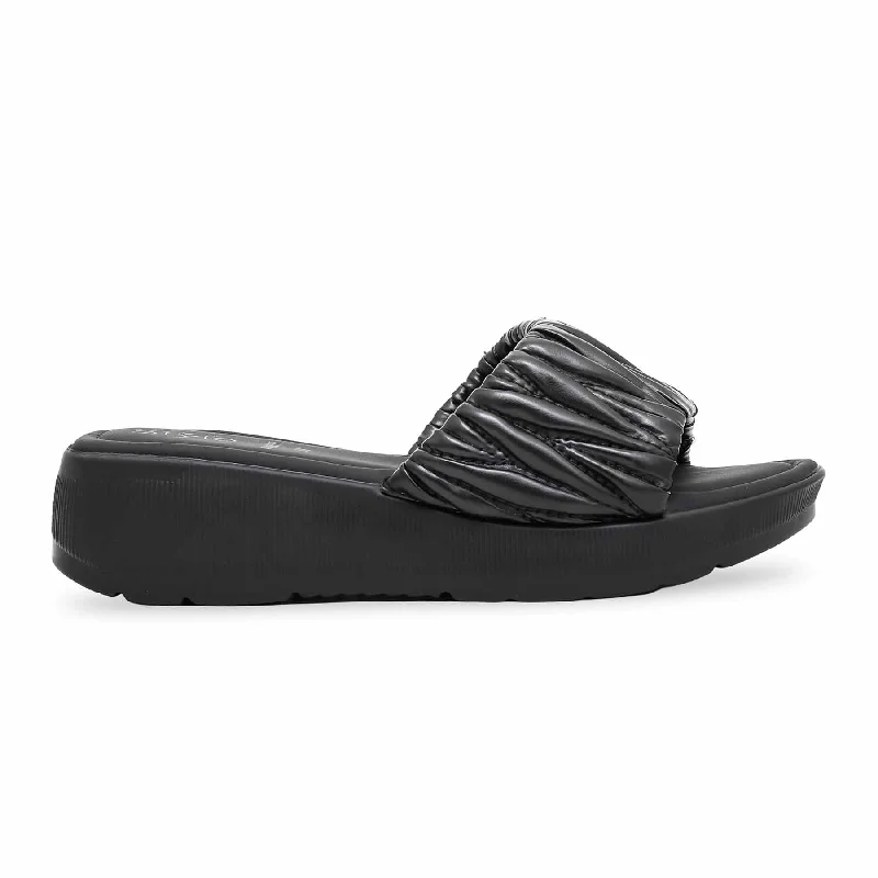 Women's Cork - Soled Espadrille Sandals with a Rope - Trimmed Upper in Navy for a Summer VibeBlack Formal Sandal PU0277