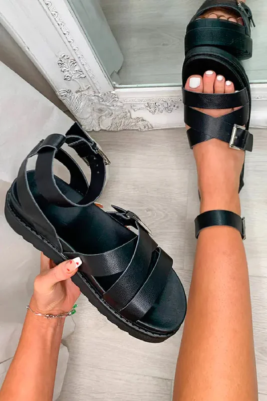Anti - Slip Women's Sandals with a Grooved Sole in Green for Outdoor AdventuresBlack Heel Strap Chunky Platform Sandals