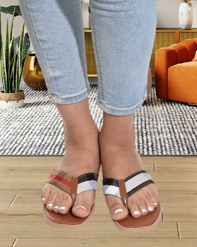 Women's Ankle - Strap Sandals with a Block Heel in Red for a Sophisticated StyleCoffee Pattern Flip Flops