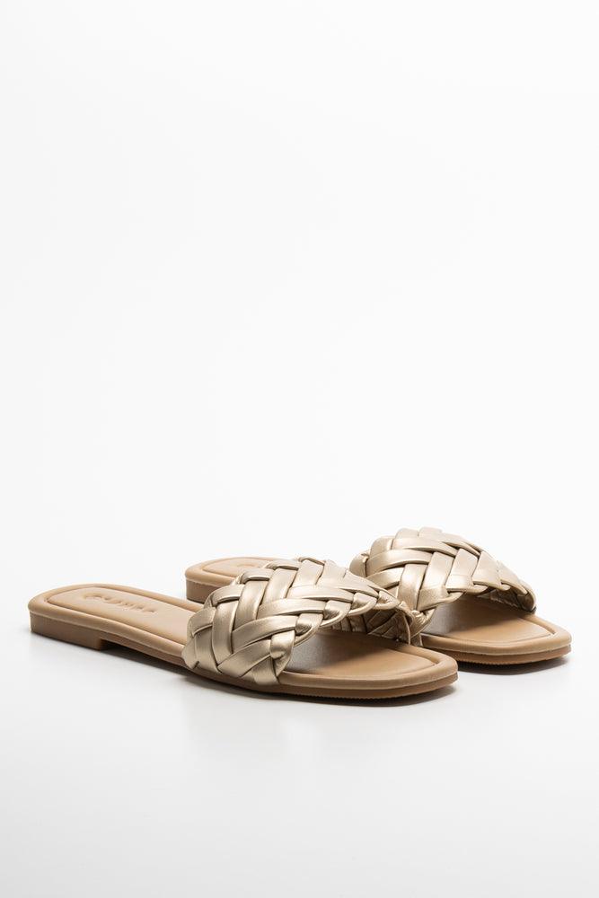 Women's Flat Slide Sandals with a Memory Foam Insole in White for All - Day ComfortBraided Mule Sandal
