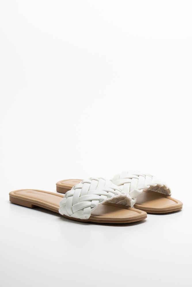 Women's Sandals with a Glitter - Coated Strap in Gold for a Sparkly Summer OutfitBraided sandal white