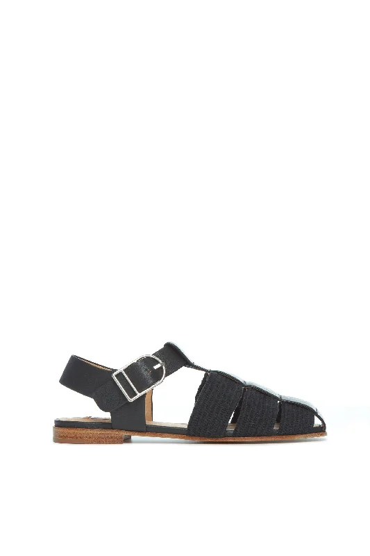 Shock - Absorbing Women's Sandals with a Soft Insole in Black for Active LifestylesCalla Sandal in Black Nappa Leather Crochet
