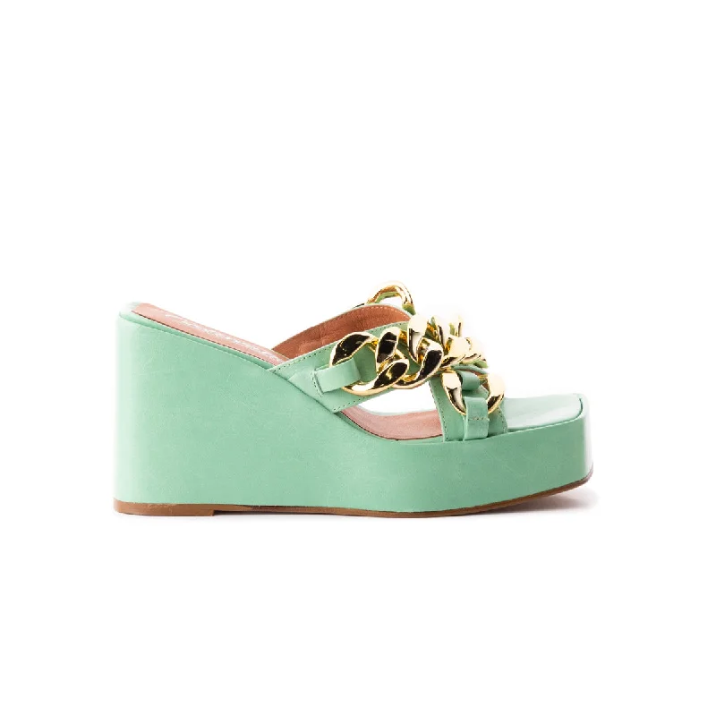 Women's Ankle - Strap Sandals with a Block Heel in Red for a Sophisticated StyleCancun Green Leather