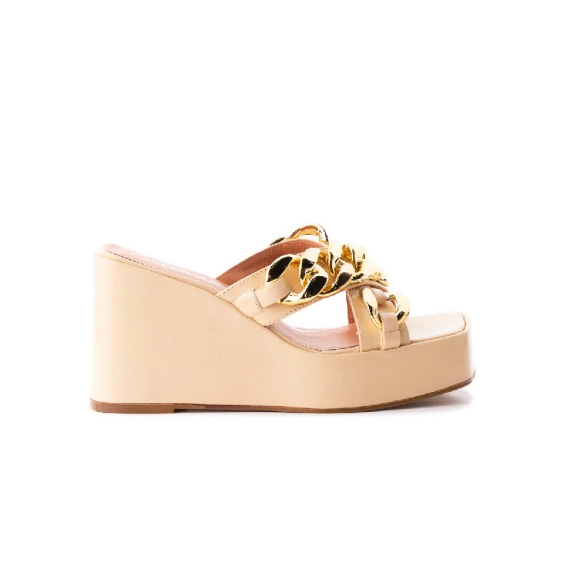 Women's Sandals with a Glitter - Coated Strap in Gold for a Sparkly Summer OutfitCancun Nude Leather