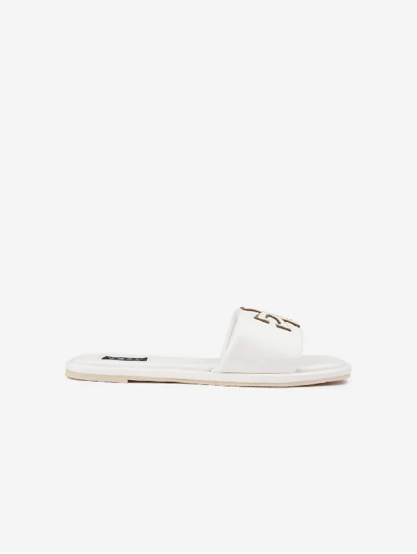 Sustainable Women's Recycled Material Sandals in Beige for Eco - Conscious ShoppersChoy Women's Vegan Leather Logo Slider Sandals | White