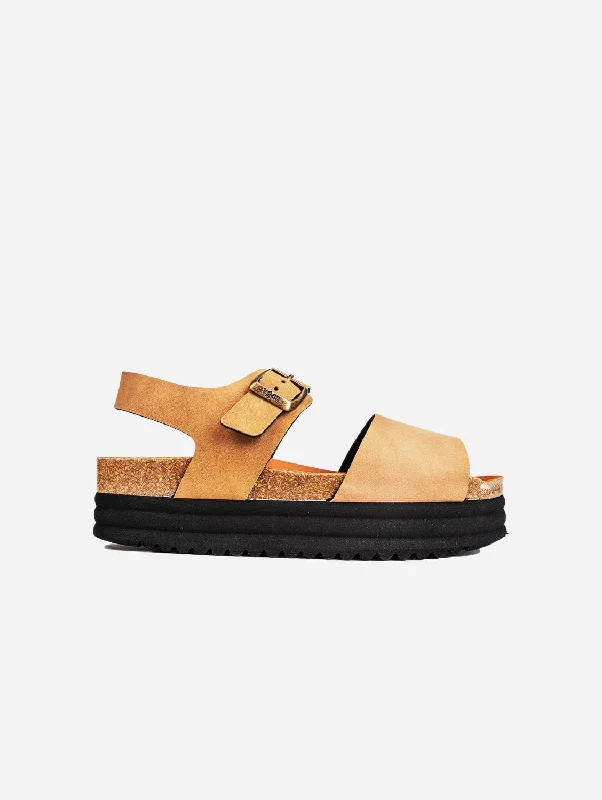 Women's Cork - Soled Espadrille Sandals with a Rope - Trimmed Upper in Navy for a Summer VibeClove Women's Vegan Flatform Sandals | Caramel