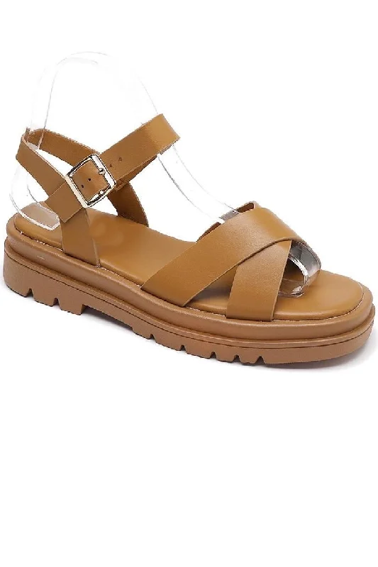 Women's Flat Slide Sandals with a Memory Foam Insole in White for All - Day ComfortCAMEL CHUNKY FLAT PLATFORM ANKLE STRAP SUMMER SANDALS