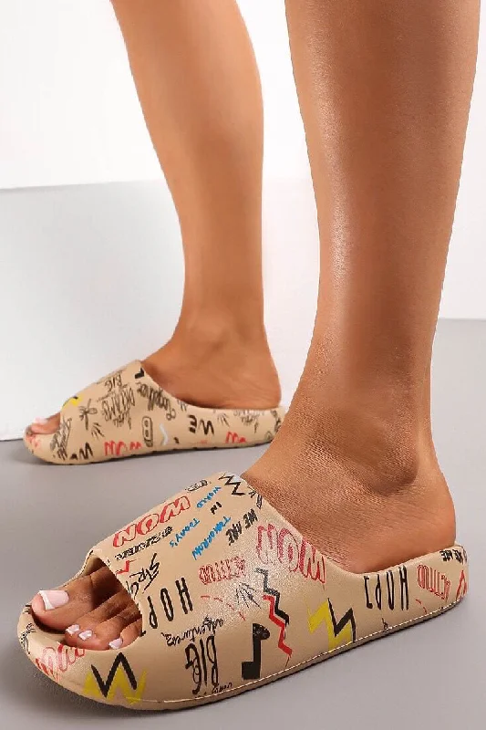 Women's Sandals with a Wedge Heel and a Tassel Detail in Orange for a Trendy LookKHAKI FLAT SOLE RUBBER SLIDES SANDALS SLIDERS