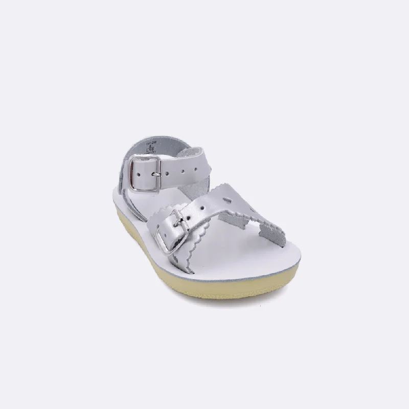Women's Flat Slide Sandals with a Memory Foam Insole in White for All - Day ComfortSun-San Sweetheart Silver - Toddler