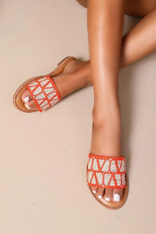 Women's Cork - Soled Espadrille Sandals with a Rope - Trimmed Upper in Navy for a Summer VibeORANGE OPEN TOE FLAT SLIDERS SANDALS
