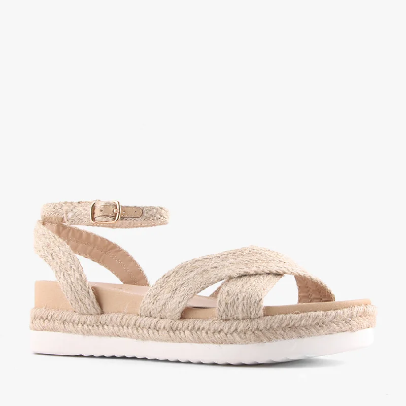 Plus Size Women's Wide - Width Platform Sandals in Black for Added Comfort and HeightDEZZIE NATURAL JUTE