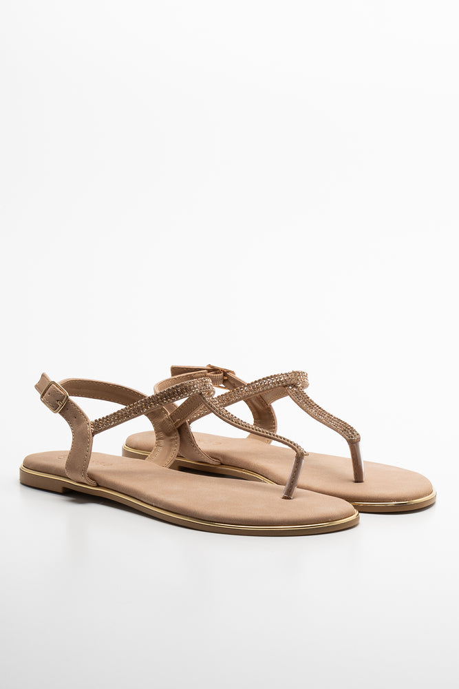 Women's Sandals with a Glitter - Coated Strap in Gold for a Sparkly Summer OutfitDiamante Thong Sandal Natural