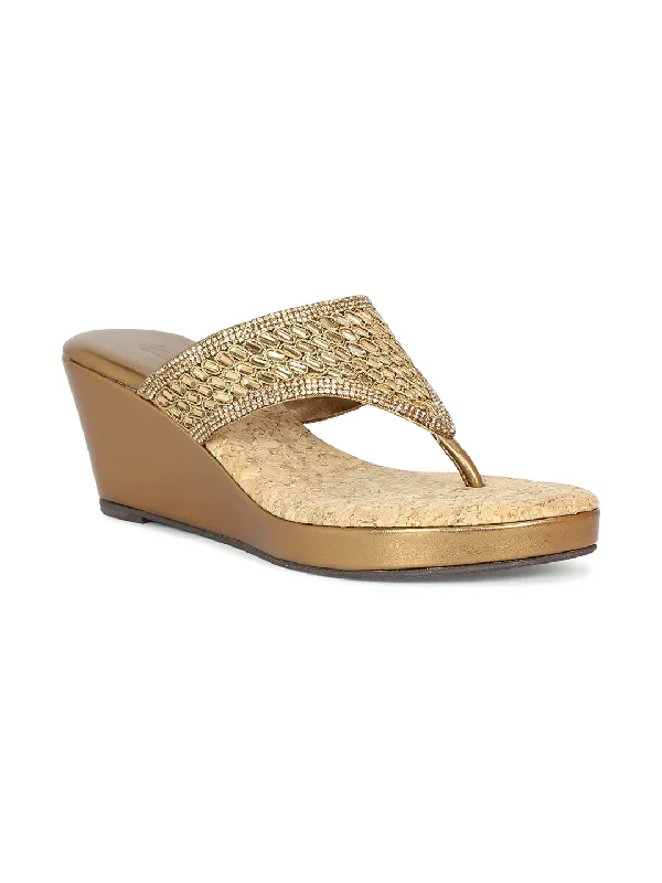 Women's Sandals with a Wedge Heel and a Tassel Detail in Orange for a Trendy LookWomen Antique Embellished Ethnic Wedge Sandals