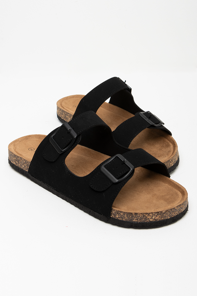 Women's Cork - Soled Espadrille Sandals with a Rope - Trimmed Upper in Navy for a Summer VibeDouble Strap Sandal Black