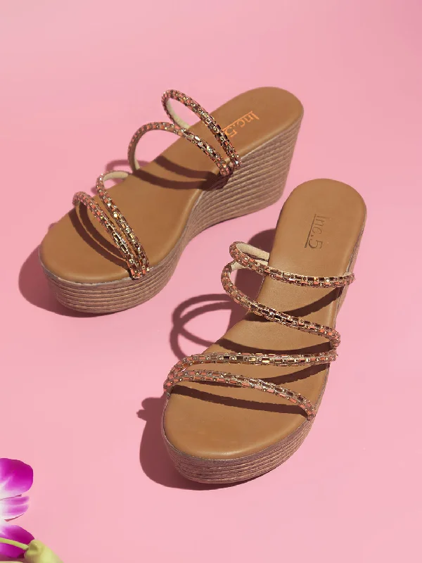 Adjustable Strap Women's Sandals with a Padded Heel in Pink for a Custom FitWomen Antique Embellished Wedge Sandals