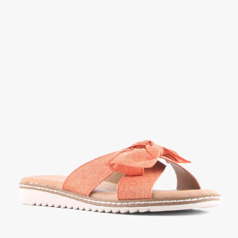 Shock - Absorbing Women's Sandals with a Soft Insole in Black for Active LifestylesFABRIC ORANGE LINEN