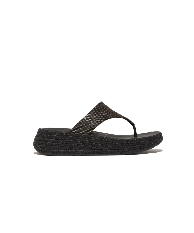 Women's Flat Slide Sandals with a Memory Foam Insole in White for All - Day ComfortFitflop F-Mode Espadrille Glitz-Canvas Flatform Toe-Thongs Black