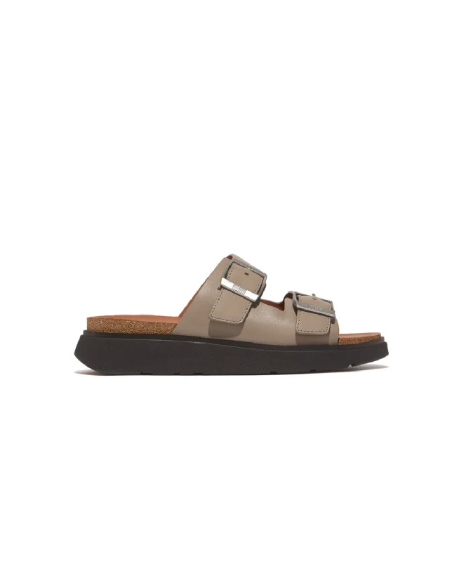 Orthopedic Women's Sandals with Arch Support in Gray for Foot HealthFitflop Gen-FF Buckle Two Bar Leather Slides Mens Timberwolf