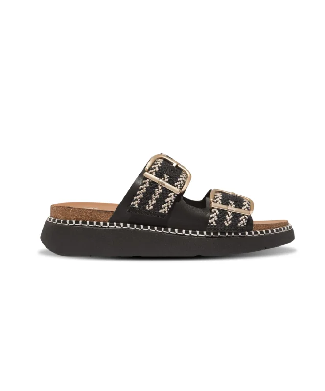 Women's Leather - Strapped Sandals with a Braided Detail in Brown for a Rustic AppealFitflop Gen-FF Buckle Two Bar Stripe Weave Slides Black