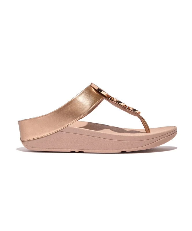 Women's Ankle - Strap Sandals with a Block Heel in Red for a Sophisticated StyleFitflop Halo Bead Circle Metallic Toe Post Rose Gold