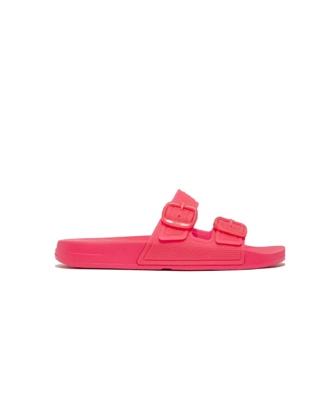 Anti - Slip Women's Sandals with a Grooved Sole in Green for Outdoor AdventuresFitFlop iQushion Translucent Two Bar Buckle Slides Pink
