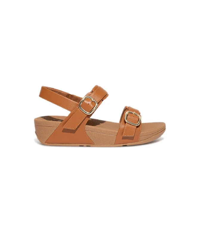 Women's Flat Slide Sandals with a Memory Foam Insole in White for All - Day ComfortFitFlop Lulu Adjustable Leather Back-Strap Sandals Brown