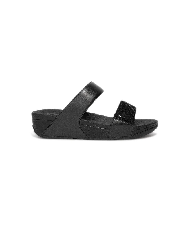 Women's Rhinestone - Embellished Open - Toe Sandals in Silver for a Glamorous Party LookFitFlop Lulu Crystal Embellished Slides Black