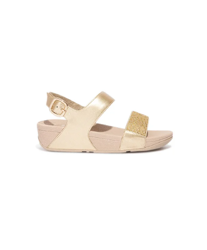 Women's Flat Slide Sandals with a Memory Foam Insole in White for All - Day ComfortFitFlop Lulu Crystal Embellished Back-Strap Sandals Gold