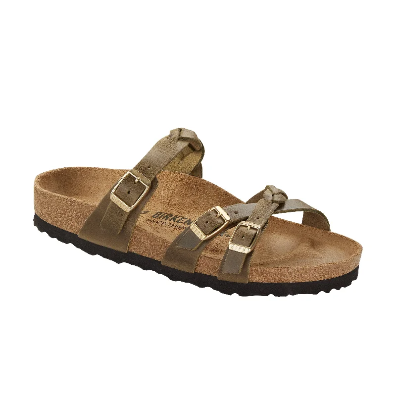 Women's Leather - Strapped Sandals with a Braided Detail in Brown for a Rustic AppealFranca Braided Green Olive Oiled Leather