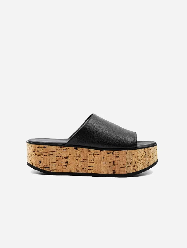 Women's Rhinestone - Embellished Open - Toe Sandals in Silver for a Glamorous Party LookGeigi Grape Leather Cork Platform Vegan Sandals | Black