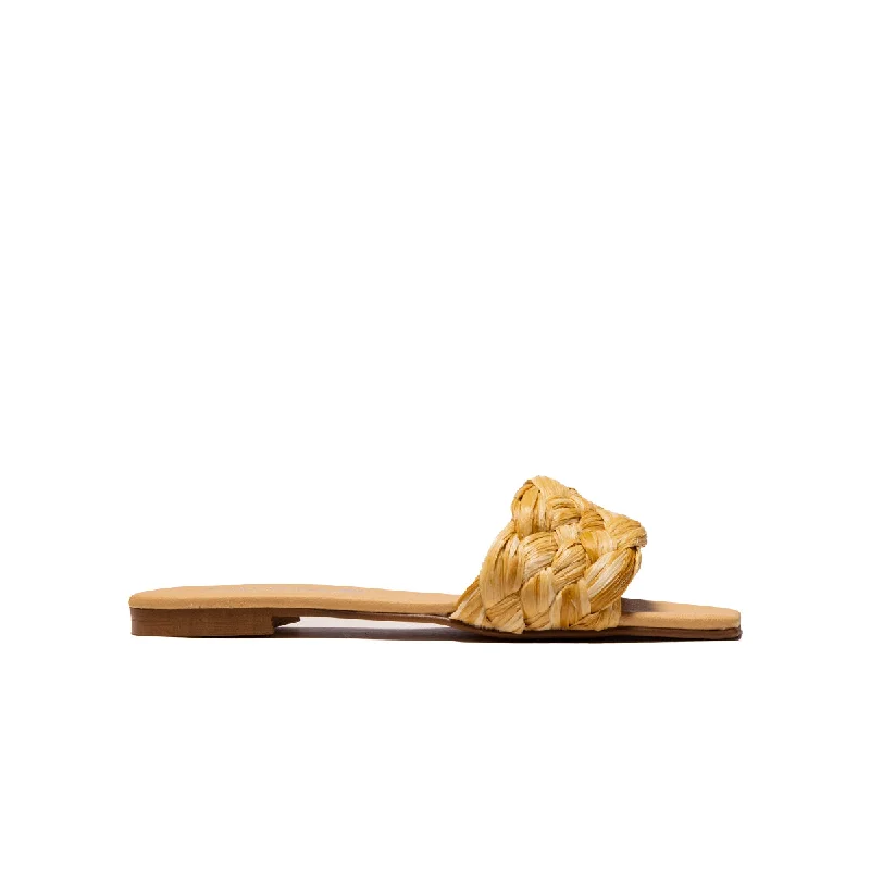 Women's Flat Slide Sandals with a Memory Foam Insole in White for All - Day ComfortGella Natural Rafia