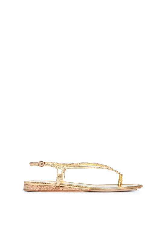Women's Thong Sandals with a Beaded Design in Multicolor for a Beachy AestheticGia Flat Sandal in Gold Metallic Nappa Leather