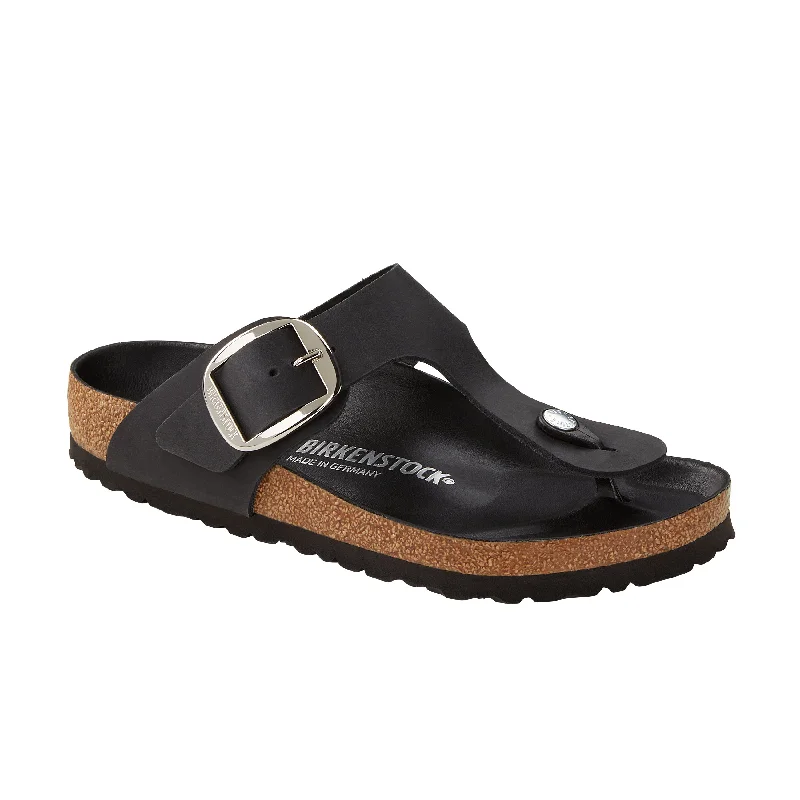 Shock - Absorbing Women's Sandals with a Soft Insole in Black for Active LifestylesGizeh Big Buckle Black Oiled Leather