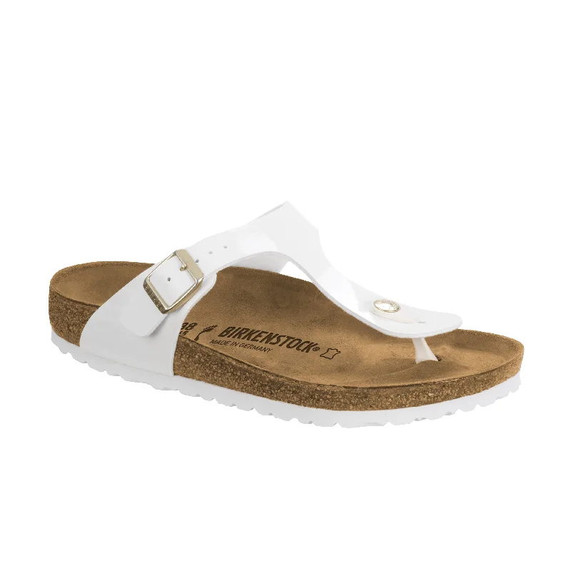 Women's Sandals with a Glitter - Coated Strap in Gold for a Sparkly Summer OutfitGizeh Patent White Birko-Flor