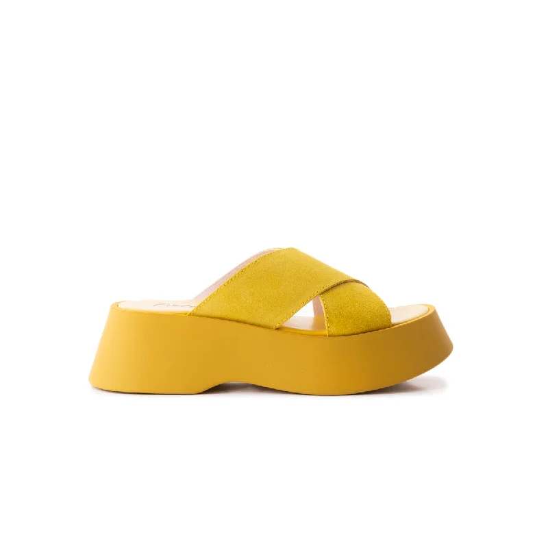 Women's Leather - Strapped Sandals with a Braided Detail in Brown for a Rustic AppealHai Yellow Suede