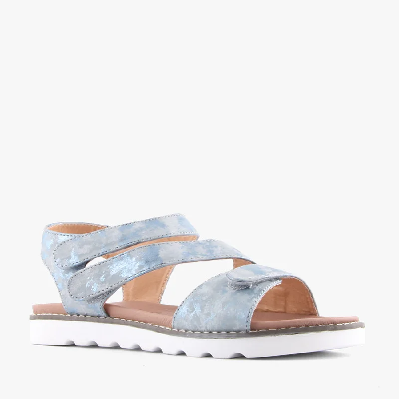 Women's Strappy Gladiator Sandals with Buckle Closures in Tan for a Boho LookHEATHER SKY MULTI