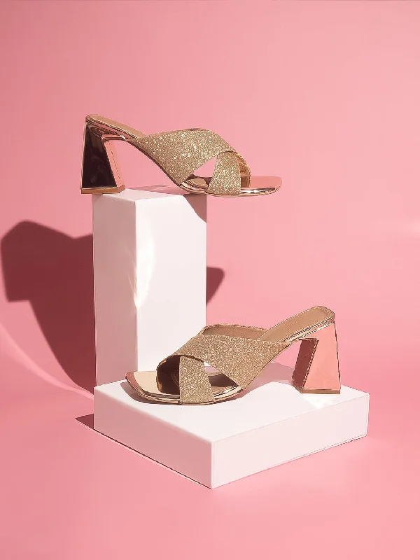 Women's Rhinestone - Embellished Open - Toe Sandals in Silver for a Glamorous Party LookWomen Gold Embellished Block Sandals