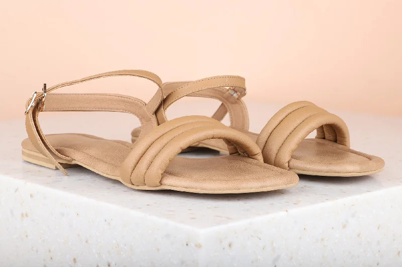 Women's Ankle - Strap Sandals with a Block Heel in Red for a Sophisticated StyleWomen Beige Open Toe Flat Sandals