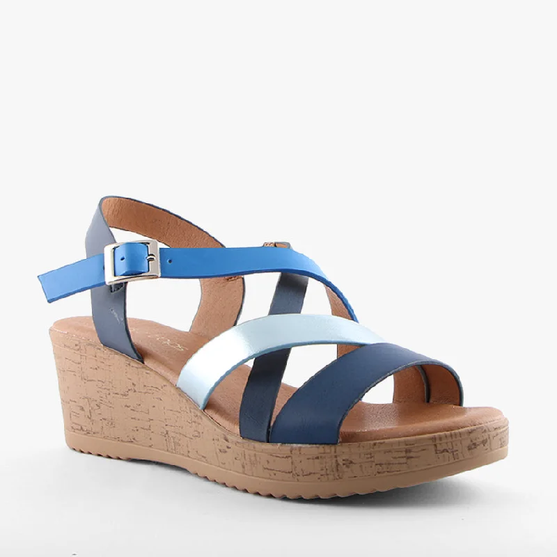 Child - Friendly Women's Sandals with a Secure Buckle in Purple for Moms on the GoJESSICA NAVY MULTI