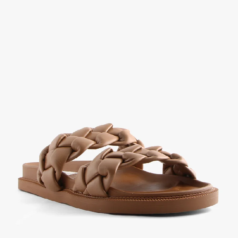 Women's Leather - Strapped Sandals with a Braided Detail in Brown for a Rustic AppealKALEE CAMEL