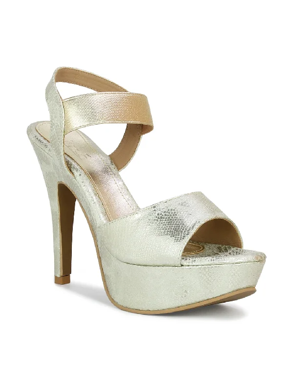 Shock - Absorbing Women's Sandals with a Soft Insole in Black for Active LifestylesWomen Gold Textured & Embellished Party Stiletto Sandals