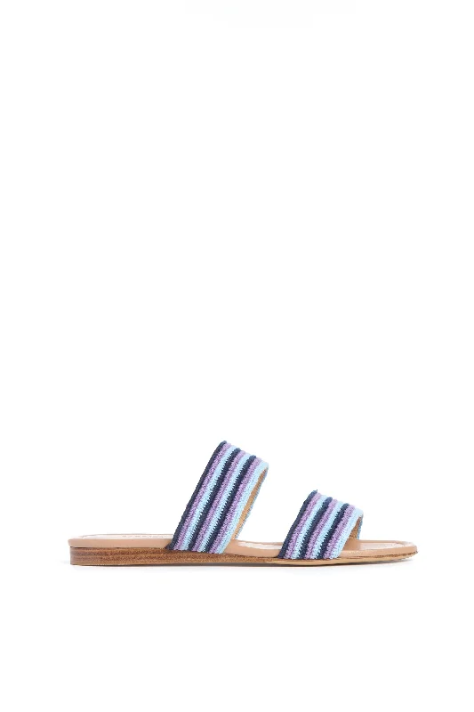 Women's Thong Sandals with a Beaded Design in Multicolor for a Beachy AestheticLora Flat Sandal in Navy Multi Nappa Leather Crochet