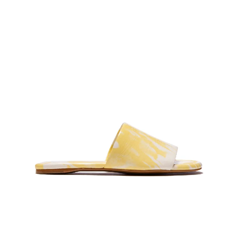 Women's Flat Slide Sandals with a Memory Foam Insole in White for All - Day ComfortLupe Yellow Tie Dye
