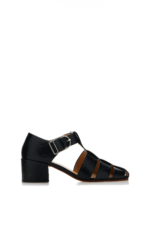 Women's Leather - Strapped Sandals with a Braided Detail in Brown for a Rustic AppealLyle Block Heel Pump in Black Nappa Leather