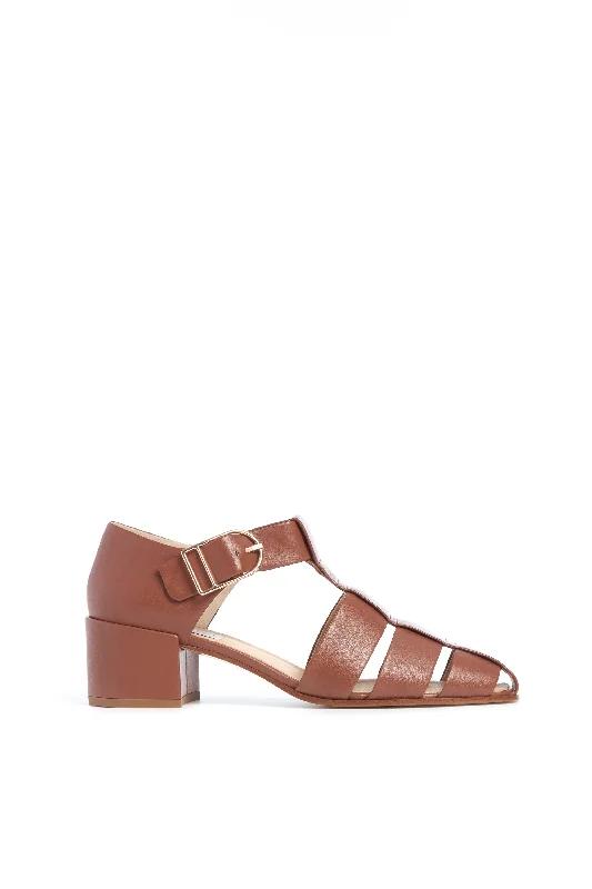 Women's Sandals with a Glitter - Coated Strap in Gold for a Sparkly Summer OutfitLyle Block Heel Pump in Cognac Nappa Leather