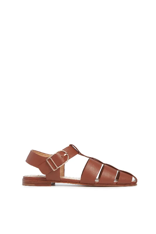 Women's Flat Slide Sandals with a Memory Foam Insole in White for All - Day ComfortLynn Flat Sandal in Cognac Nappa Leather