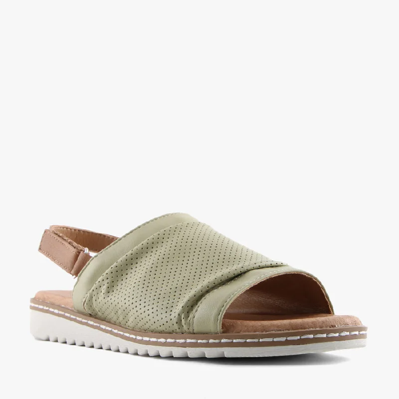 Women's Leather - Strapped Sandals with a Braided Detail in Brown for a Rustic AppealMAKO LIGHT GREEN